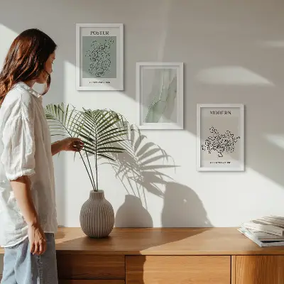 Sada obrazů na zeď květiny ve váze v moderním minimalistickém stylu