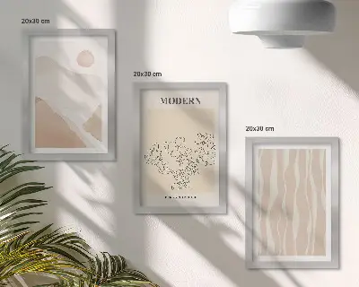 Sada tří obrazů abstraktní tvary v tlumených barvách