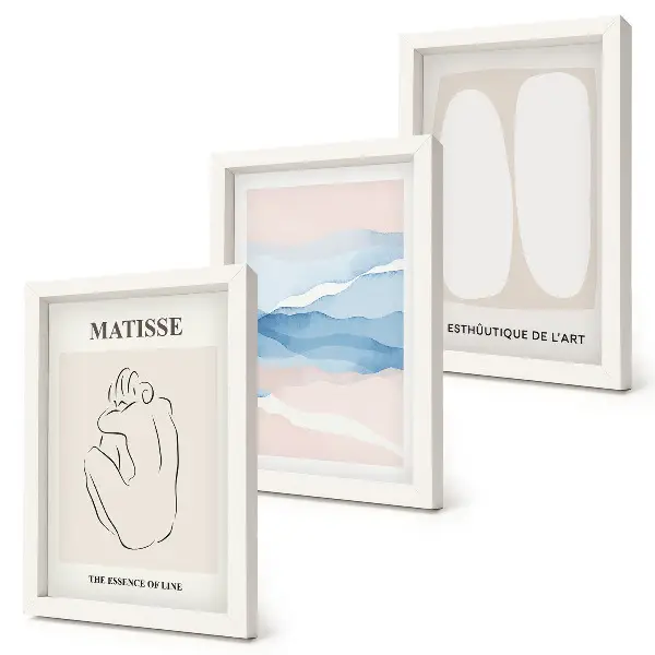 Sada obrazů na zeď obrázky s abstraktními formami a jemnými barvami v duchu Matisse
