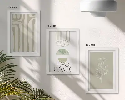 Vícedílný obraz v rámu geometrické vzory s rostlinnými akcenty v odstínech zelené