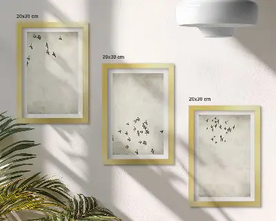 Sada tří obrazů minimalistický motiv letících ptáků