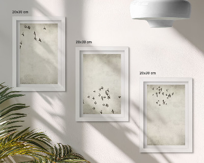 Sada tří obrazů Minimalistický obraz letících ptáků