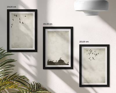 Vícedílný obraz v rámu Letící hejno ptáků v minimalistickém stylu