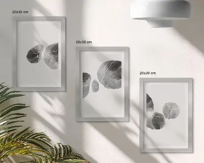 Sada tří obrazů abstraktní minimalistická malba se skvrnami od barev