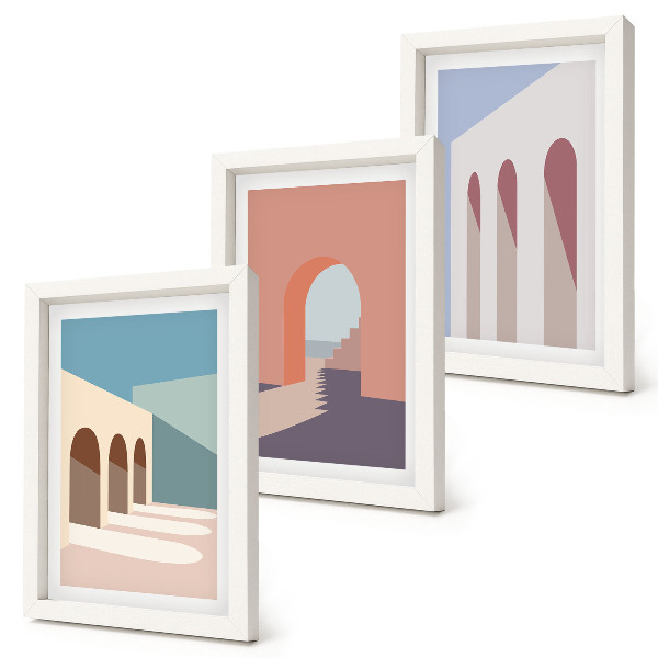 Vícedílný obraz v rámu Pastelová minimalistická grafika městské architektury