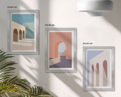 Vícedílný obraz v rámu Pastelová minimalistická grafika městské architektury