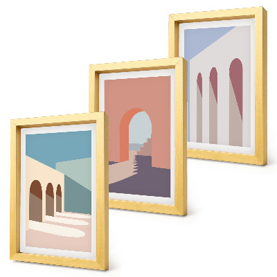 Vícedílný obraz v rámu Pastelová minimalistická grafika městské architektury