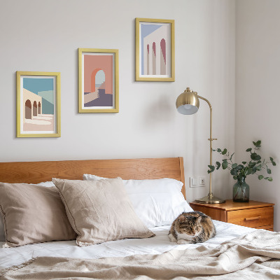Vícedílný obraz v rámu Pastelová minimalistická grafika městské architektury