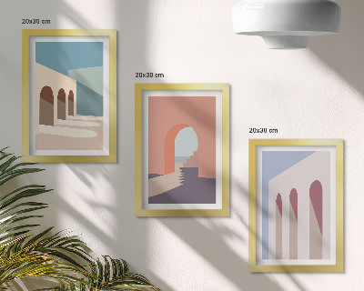 Vícedílný obraz v rámu Pastelová minimalistická grafika městské architektury
