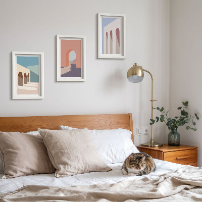 Vícedílný obraz v rámu Pastelová minimalistická grafika městské architektury