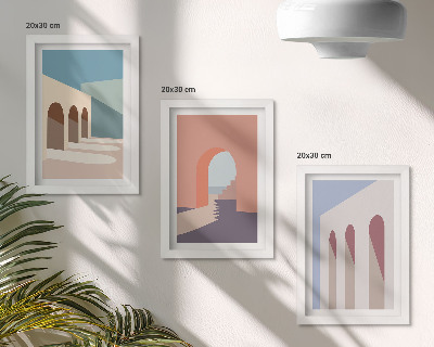 Vícedílný obraz v rámu Pastelová minimalistická grafika městské architektury