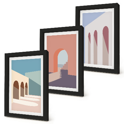 Vícedílný obraz v rámu Pastelová minimalistická grafika městské architektury