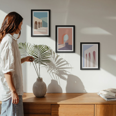 Vícedílný obraz v rámu Pastelová minimalistická grafika městské architektury