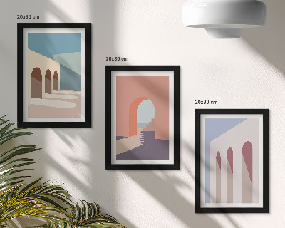 Vícedílný obraz v rámu Pastelová minimalistická grafika městské architektury