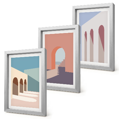 Vícedílný obraz v rámu Pastelová minimalistická grafika městské architektury