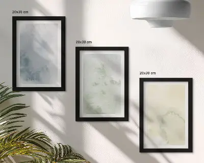 Sada tří obrazů pastelové akvarelové barvy na plátěné textuře
