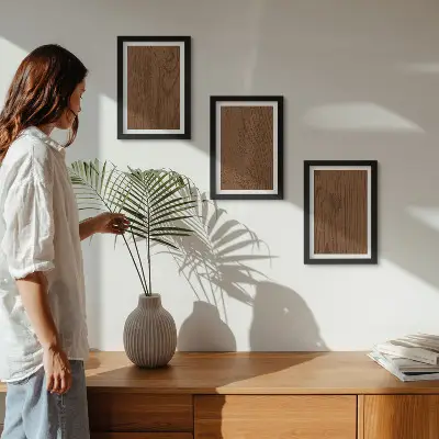 Sada obrazů na zeď minimalistický dřevěný vzor s texturou stromové kůry