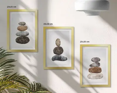 Vícedílný obraz v rámu minimalistická malba s motivem hromad kamenů ve stylu boho
