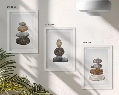 Vícedílný obraz v rámu minimalistická malba s motivem hromad kamenů ve stylu boho