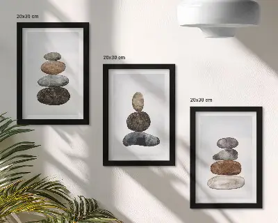 Vícedílný obraz v rámu minimalistická malba s motivem hromad kamenů ve stylu boho