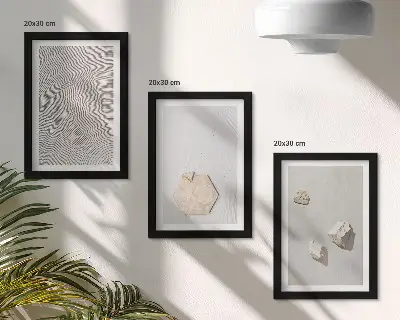 Sada tří obrazů lehké textury na písku v jemném boho stylu