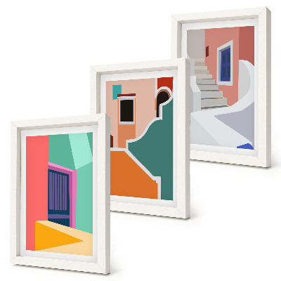 Sada tří obrazů Barevné ilustrace budov moderního stylu