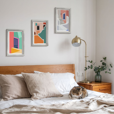 Sada tří obrazů Barevné ilustrace budov moderního stylu