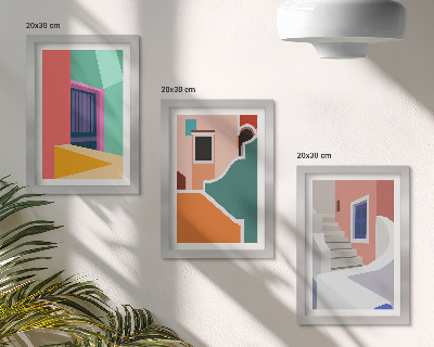 Sada tří obrazů Barevné ilustrace budov moderního stylu
