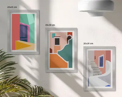 Sada tří obrazů barevné ilustrace budov v moderním stylu