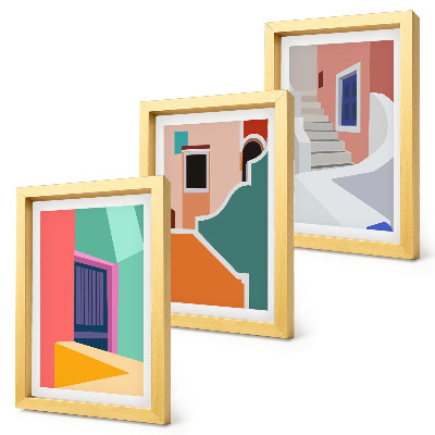 Sada tří obrazů Barevné ilustrace budov moderního stylu