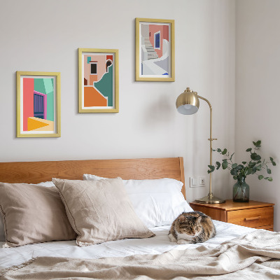 Sada tří obrazů Barevné ilustrace budov moderního stylu