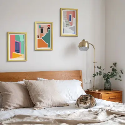 Sada tří obrazů barevné ilustrace budov v moderním stylu