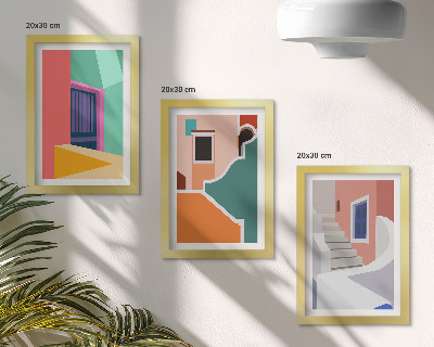 Sada tří obrazů Barevné ilustrace budov moderního stylu