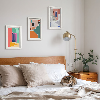 Sada tří obrazů Barevné ilustrace budov moderního stylu