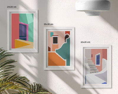 Sada tří obrazů Barevné ilustrace budov moderního stylu