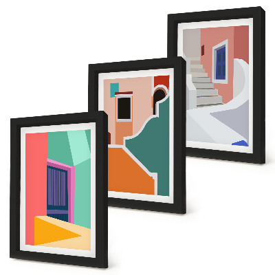 Sada tří obrazů Barevné ilustrace budov moderního stylu