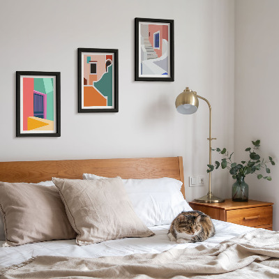 Sada tří obrazů Barevné ilustrace budov moderního stylu