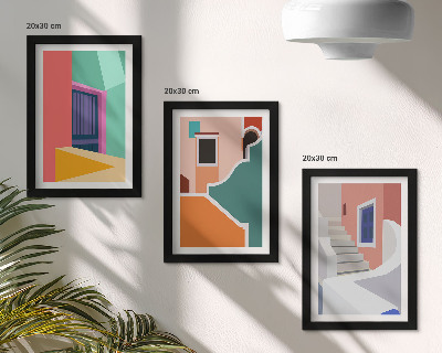 Sada tří obrazů Barevné ilustrace budov moderního stylu