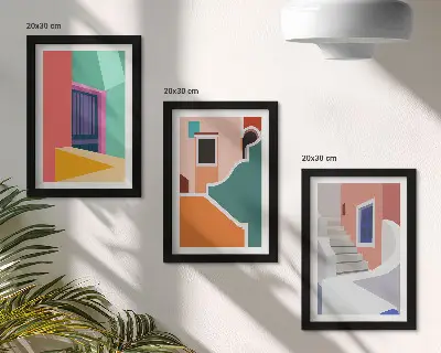 Sada tří obrazů barevné ilustrace budov v moderním stylu