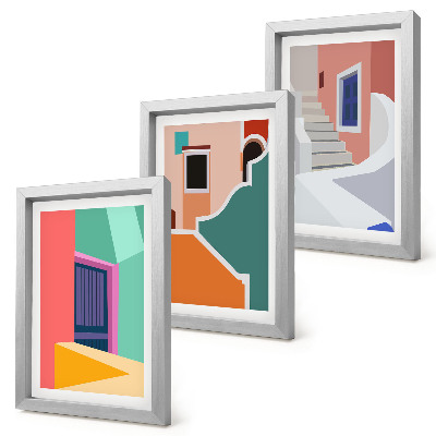 Sada tří obrazů Barevné ilustrace budov moderního stylu
