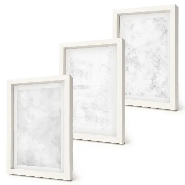 Sada tří obrazů minimalistické pozadí s bílými skvrnami na plátně