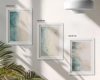 Sada tří obrazů akvarely na plátně v minimalistickém stylu