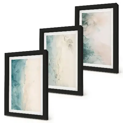 Sada tří obrazů akvarely na plátně v minimalistickém stylu