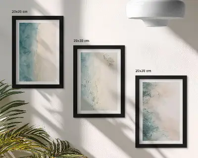 Sada tří obrazů akvarely na plátně v minimalistickém stylu