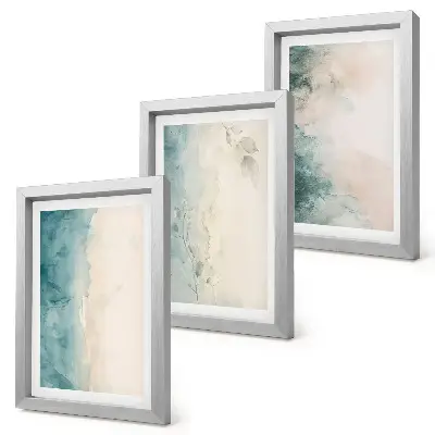 Sada tří obrazů akvarely na plátně v minimalistickém stylu