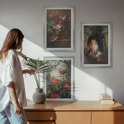 Sada 3 obrazů vintage květiny, kočky a přírodní motivy