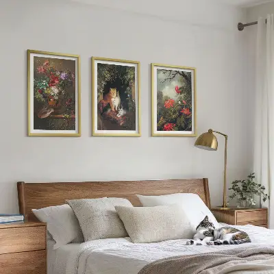 Sada 3 obrazů vintage květiny, kočky a přírodní motivy