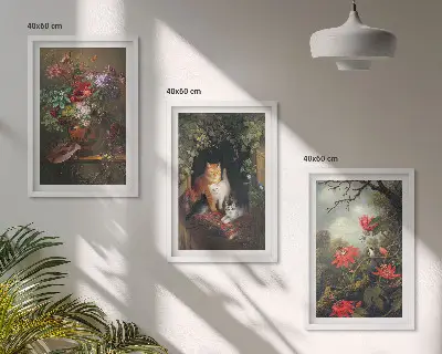 Sada 3 obrazů vintage květiny, kočky a přírodní motivy