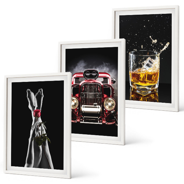 Sada obrazů do obývacího pokoje Dámské nohy růžové auto whisky