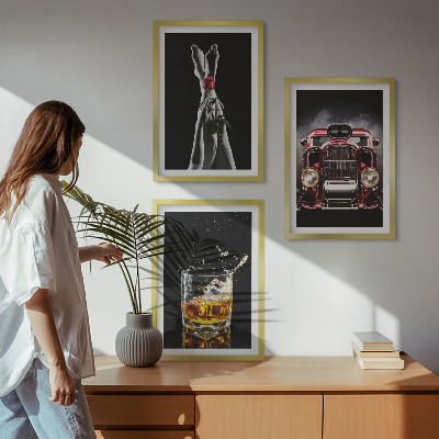 Sada obrazů do obývacího pokoje Dámské nohy růžové auto whisky